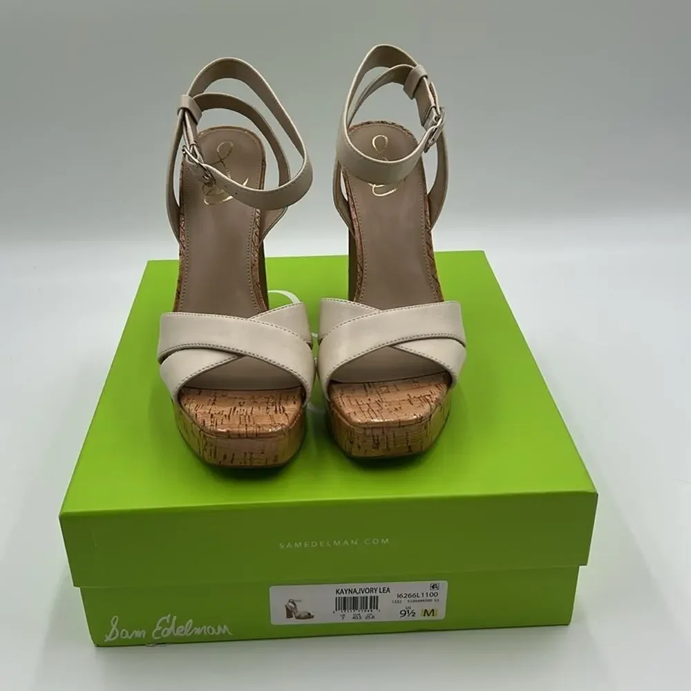 Sam Edelman Cream and Brown Platform Sandals Size 9.5 NWT